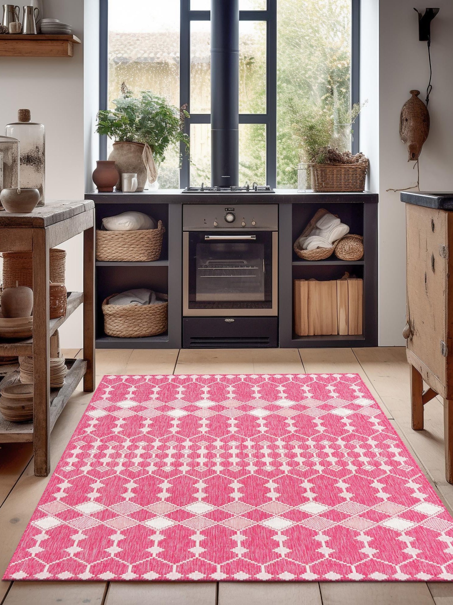 Magenta 2' x 3' 1 Outdoor Trellis Rectangle Area Rug Weather Resistant for Patio, Deck, Terrace, Balcony, Porch Geometric Design Water Safe Outside Carpet for Sale at Rug Engine