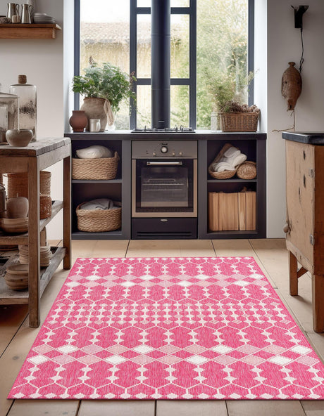 Magenta 2' x 3' 1 Outdoor Trellis Rectangle Area Rug Weather Resistant for Patio, Deck, Terrace, Balcony, Porch Geometric Design Water Safe Outside Carpet for Sale at Rug Engine