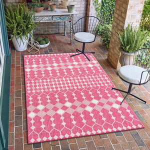 Magenta 10' x 14' 1 Outdoor Trellis Rectangle Area Rug Weather Resistant for Patio, Deck, Terrace, Balcony, Porch Geometric Design Water Safe Outside Carpet for Sale at Rug Engine