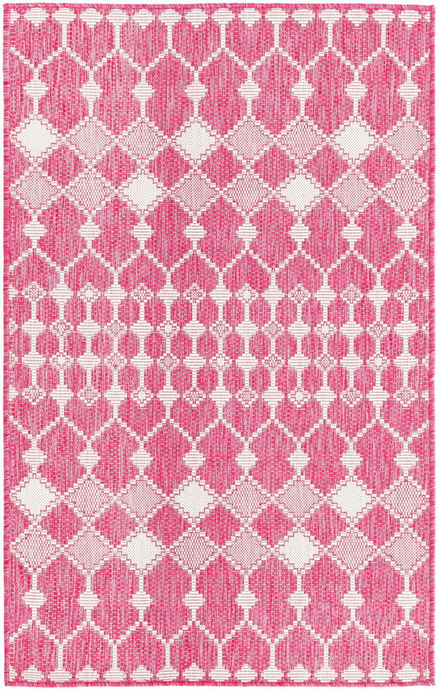 Magenta 3' 1 x 5' 3 Outdoor Trellis Rectangle Area Rug Weather Resistant for Patio, Deck, Terrace, Balcony, Porch Geometric Design Water Safe Outside Carpet for Sale at Rug Engine