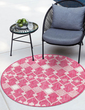 Magenta 10' x 10' Outdoor Trellis Round Area Rug Weather Resistant for Patio, Deck, Terrace, Balcony, Porch Geometric Design Water Safe Outside Carpet for Sale at Rug Engine