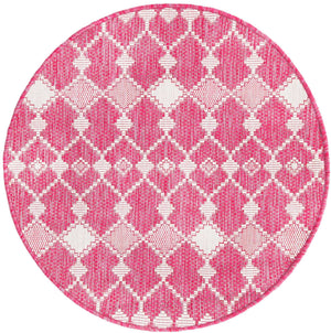 Magenta 3' 1 x 3' 1 Outdoor Trellis Round Area Rug Weather Resistant for Patio, Deck, Terrace, Balcony, Porch Geometric Design Water Safe Outside Carpet for Sale at Rug Engine