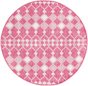 Magenta 10' x 10' Outdoor Trellis Round Area Rug Weather Resistant for Patio, Deck, Terrace, Balcony, Porch Geometric Design Water Safe Outside Carpet for Sale at Rug Engine