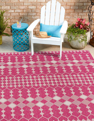 Magenta 10' x 10' Outdoor Trellis Square Area Rug Weather Resistant for Patio, Deck, Terrace, Balcony, Porch Geometric Design Water Safe Outside Carpet for Sale at Rug Engine