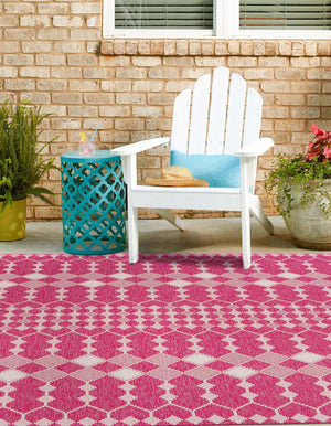 Magenta 10' x 10' Outdoor Trellis Square Area Rug Weather Resistant for Patio, Deck, Terrace, Balcony, Porch Geometric Design Water Safe Outside Carpet for Sale at Rug Engine
