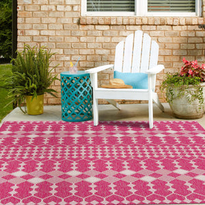 Magenta 10' x 10' Outdoor Trellis Square Area Rug Weather Resistant for Patio, Deck, Terrace, Balcony, Porch Geometric Design Water Safe Outside Carpet for Sale at Rug Engine