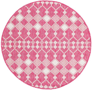 Magenta 4' 1 x 4' 1 Outdoor Trellis Round Area Rug Weather Resistant for Patio, Deck, Terrace, Balcony, Porch Geometric Design Water Safe Outside Carpet for Sale at Rug Engine