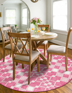 Magenta 4' 1 x 4' 1 Outdoor Trellis Round Area Rug Weather Resistant for Patio, Deck, Terrace, Balcony, Porch Geometric Design Water Safe Outside Carpet for Sale at Rug Engine