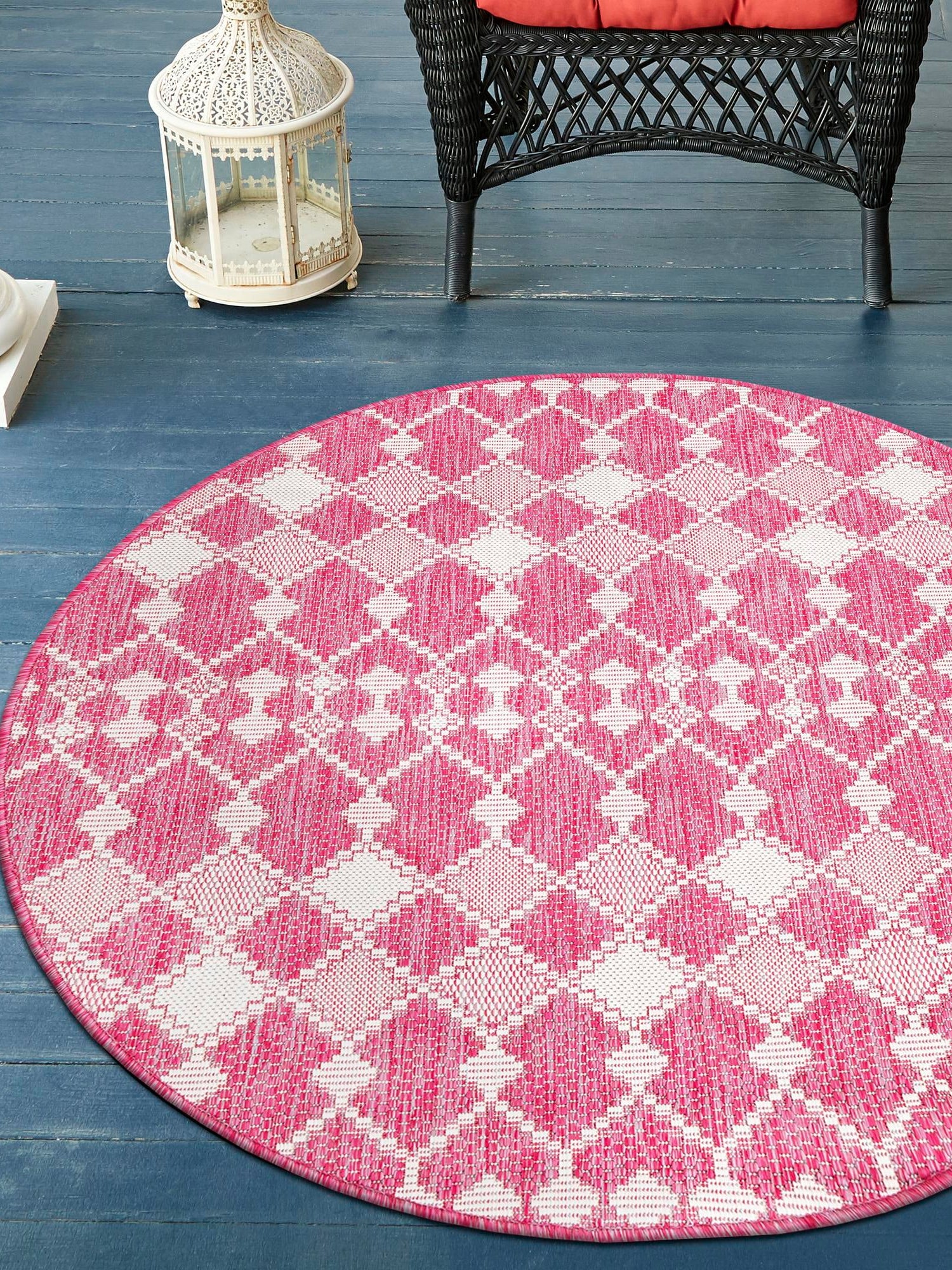 Magenta 10' x 10' Outdoor Trellis Round Area Rug Weather Resistant for Patio, Deck, Terrace, Balcony, Porch Geometric Design Water Safe Outside Carpet for Sale at Rug Engine