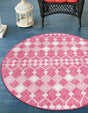 Magenta 10' x 10' Outdoor Trellis Round Area Rug Weather Resistant for Patio, Deck, Terrace, Balcony, Porch Geometric Design Water Safe Outside Carpet for Sale at Rug Engine