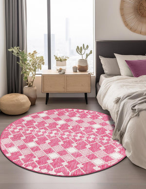 Magenta 10' x 10' Outdoor Trellis Round Area Rug Weather Resistant for Patio, Deck, Terrace, Balcony, Porch Geometric Design Water Safe Outside Carpet for Sale at Rug Engine