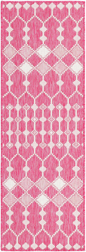 Magenta 2' x 6' 1 Outdoor Trellis Runner Area Rug Weather Resistant for Patio, Deck, Terrace, Balcony, Porch Geometric Design Water Safe Outside Carpet for Sale at Rug Engine