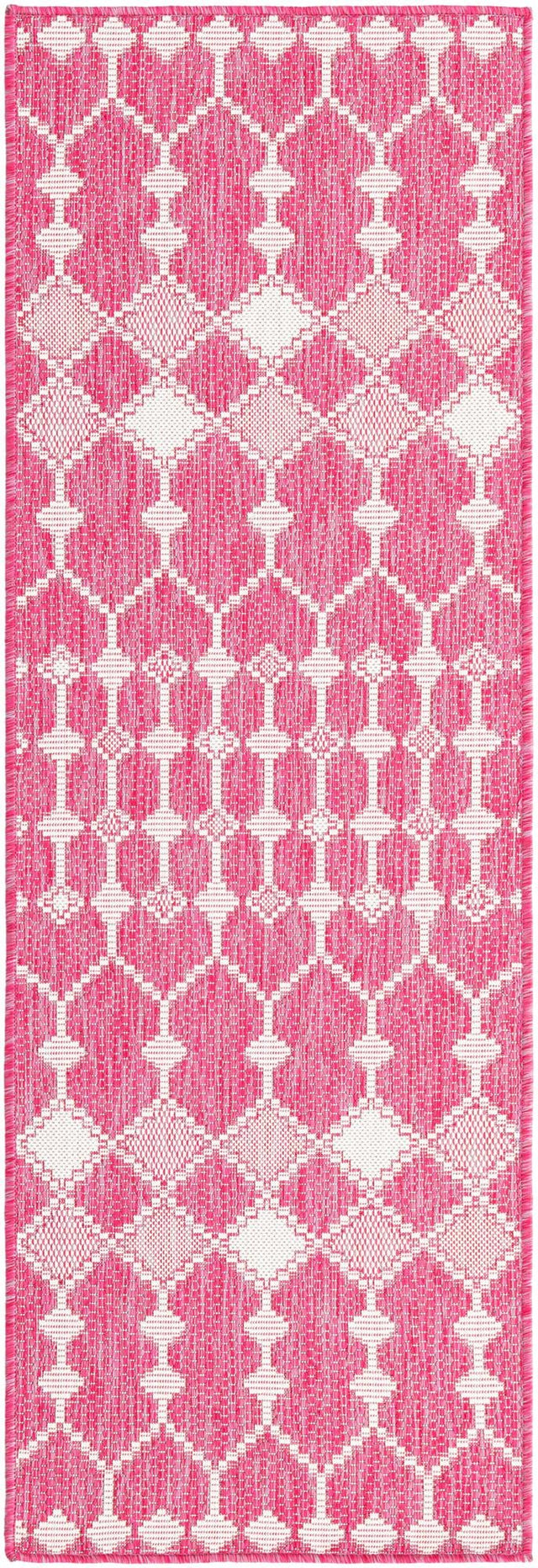 Magenta 2' x 6' 1 Outdoor Trellis Runner Area Rug Weather Resistant for Patio, Deck, Terrace, Balcony, Porch Geometric Design Water Safe Outside Carpet for Sale at Rug Engine