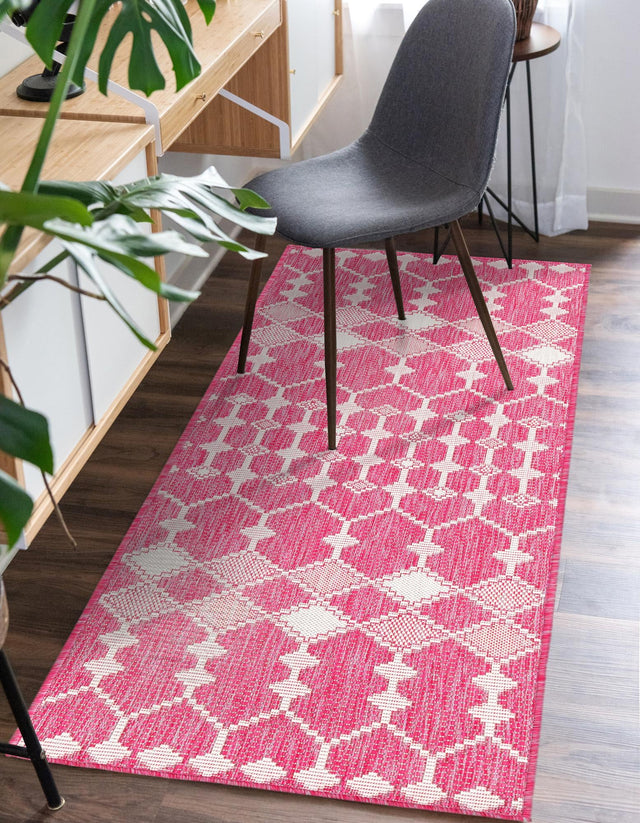 Magenta 2' x 6' 1 Outdoor Trellis Runner Area Rug Weather Resistant for Patio, Deck, Terrace, Balcony, Porch Geometric Design Water Safe Outside Carpet for Sale at Rug Engine