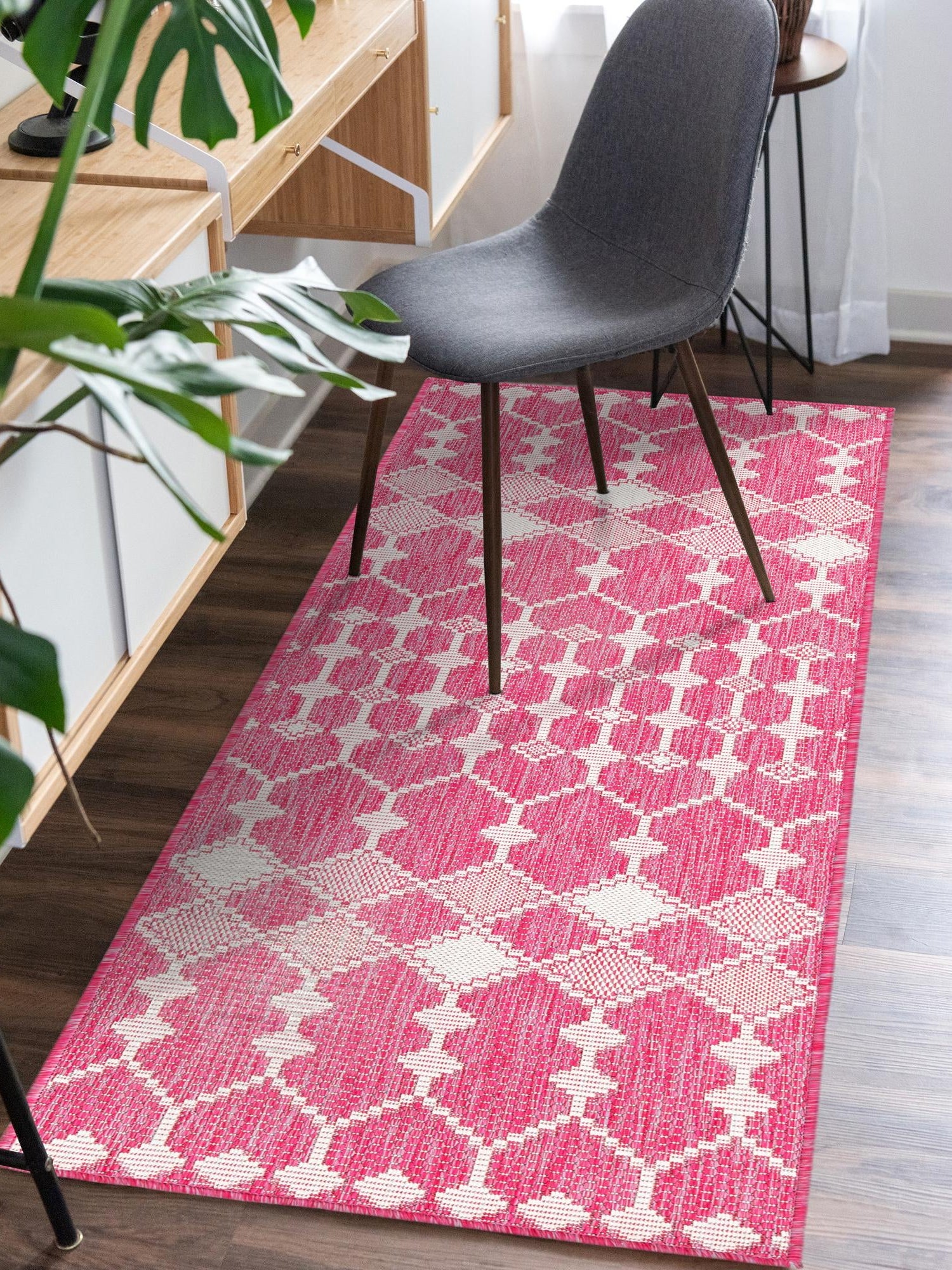 Magenta 2' 7 x 10' Outdoor Trellis Runner Area Rug Weather Resistant for Patio, Deck, Terrace, Balcony, Porch Geometric Design Water Safe Outside Carpet for Sale at Rug Engine