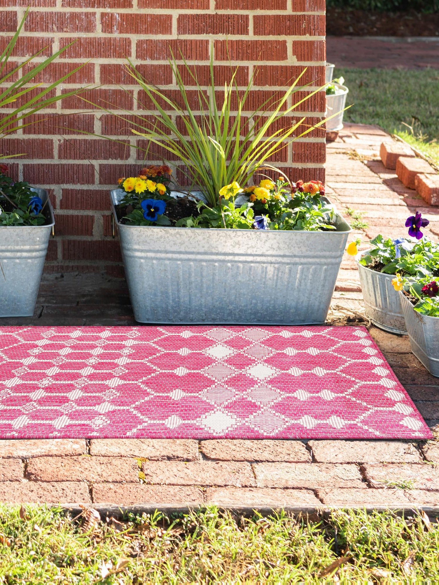 Magenta 2' 7 x 10' Outdoor Trellis Runner Area Rug Weather Resistant for Patio, Deck, Terrace, Balcony, Porch Geometric Design Water Safe Outside Carpet for Sale at Rug Engine