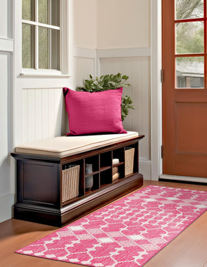 Magenta 2' x 6' 1 Outdoor Trellis Runner Area Rug Weather Resistant for Patio, Deck, Terrace, Balcony, Porch Geometric Design Water Safe Outside Carpet for Sale at Rug Engine
