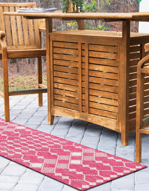 Magenta 2' 7 x 10' Outdoor Trellis Runner Area Rug Weather Resistant for Patio, Deck, Terrace, Balcony, Porch Geometric Design Water Safe Outside Carpet for Sale at Rug Engine