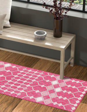 Magenta 2' 7 x 10' Outdoor Trellis Runner Area Rug Weather Resistant for Patio, Deck, Terrace, Balcony, Porch Geometric Design Water Safe Outside Carpet for Sale at Rug Engine