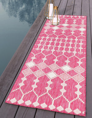 Magenta 2' 7 x 10' Outdoor Trellis Runner Area Rug Weather Resistant for Patio, Deck, Terrace, Balcony, Porch Geometric Design Water Safe Outside Carpet for Sale at Rug Engine