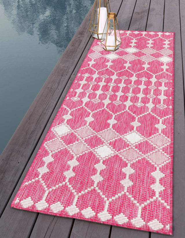 Magenta 2' 7 x 10' Outdoor Trellis Runner Area Rug Weather Resistant for Patio, Deck, Terrace, Balcony, Porch Geometric Design Water Safe Outside Carpet for Sale at Rug Engine