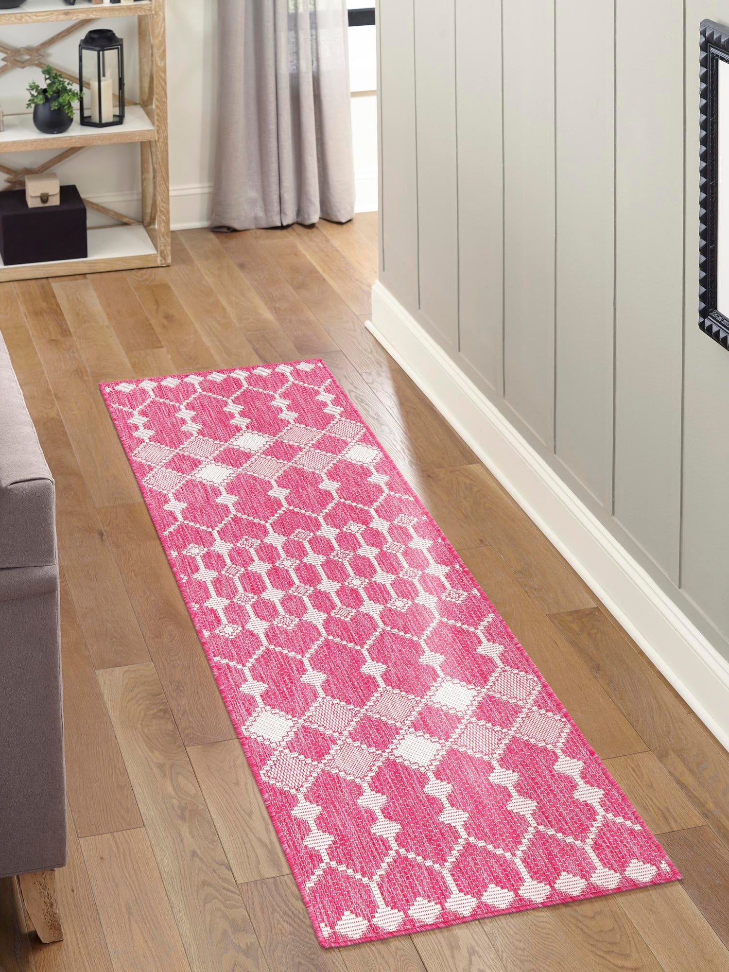 Magenta 2' 7 x 10' Outdoor Trellis Runner Area Rug Weather Resistant for Patio, Deck, Terrace, Balcony, Porch Geometric Design Water Safe Outside Carpet for Sale at Rug Engine