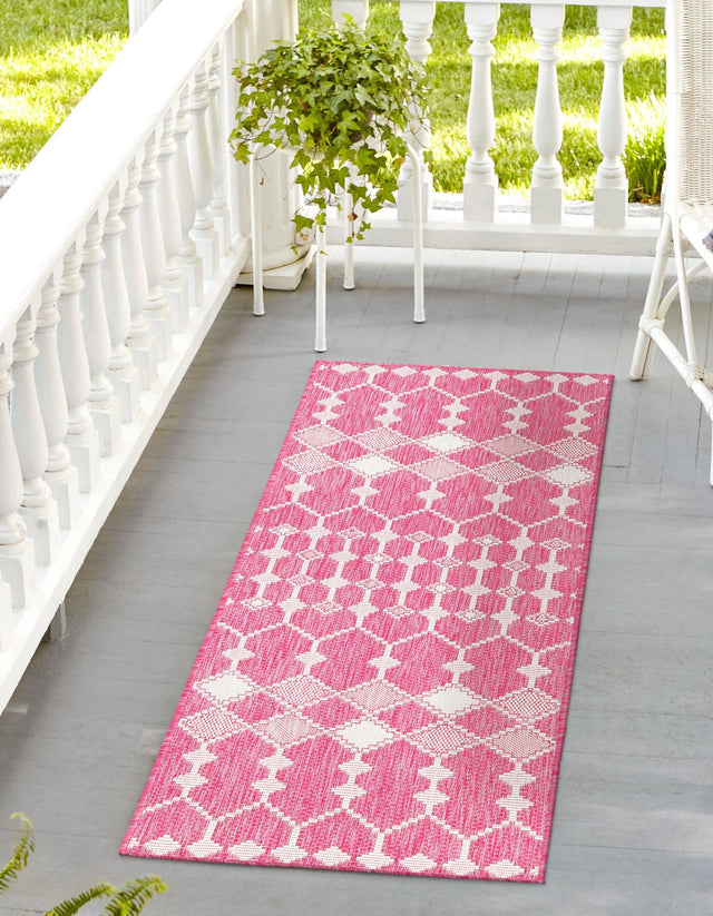 Magenta 2' x 6' 1 Outdoor Trellis Runner Area Rug Weather Resistant for Patio, Deck, Terrace, Balcony, Porch Geometric Design Water Safe Outside Carpet for Sale at Rug Engine