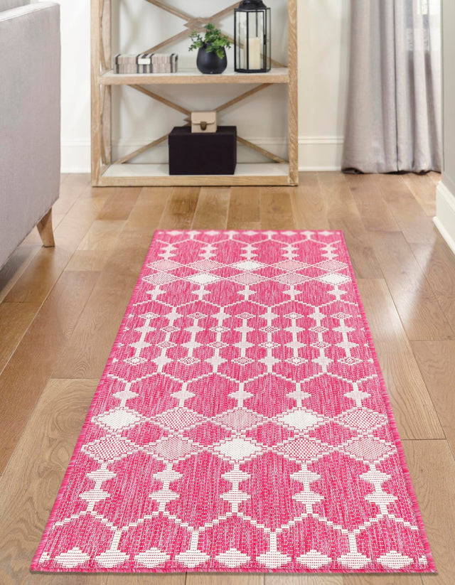 Magenta 2' x 6' 1 Outdoor Trellis Runner Area Rug Weather Resistant for Patio, Deck, Terrace, Balcony, Porch Geometric Design Water Safe Outside Carpet for Sale at Rug Engine