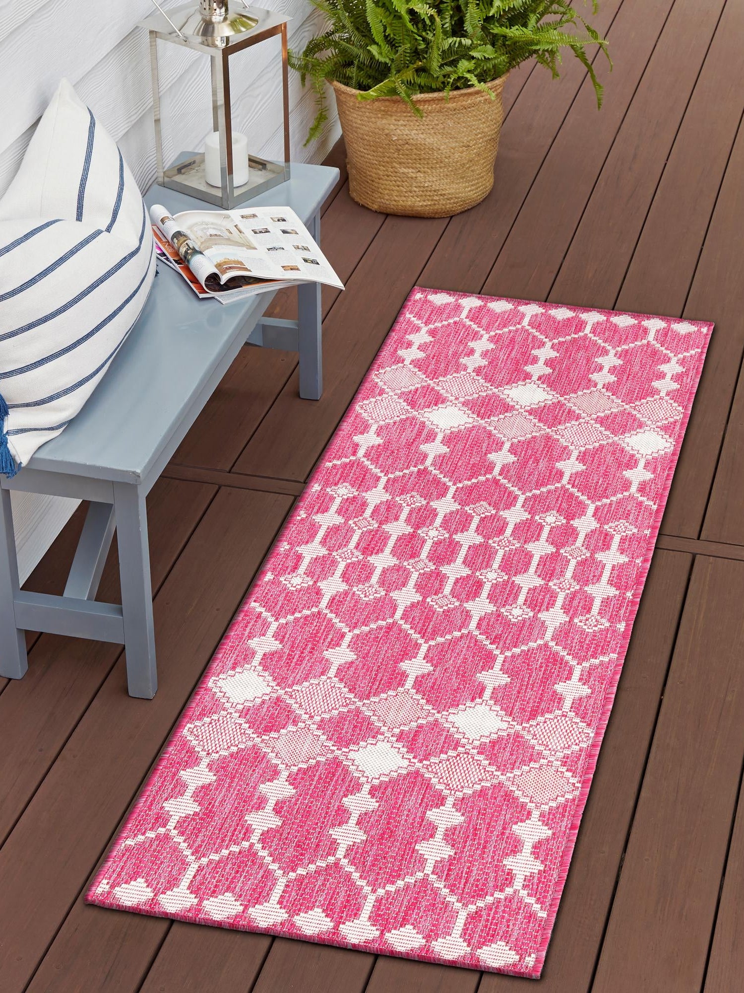 Magenta 2' 7 x 10' Outdoor Trellis Runner Area Rug Weather Resistant for Patio, Deck, Terrace, Balcony, Porch Geometric Design Water Safe Outside Carpet for Sale at Rug Engine