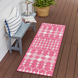 Magenta 2' 7 x 10' Outdoor Trellis Runner Area Rug Weather Resistant for Patio, Deck, Terrace, Balcony, Porch Geometric Design Water Safe Outside Carpet for Sale at Rug Engine