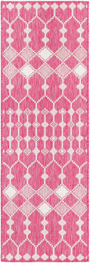 Magenta 2' x 6' 1 Outdoor Trellis Runner Area Rug Weather Resistant for Patio, Deck, Terrace, Balcony, Porch Geometric Design Water Safe Outside Carpet for Sale at Rug Engine