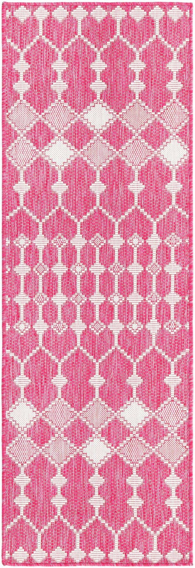 Magenta 2' x 6' 1 Outdoor Trellis Runner Area Rug Weather Resistant for Patio, Deck, Terrace, Balcony, Porch Geometric Design Water Safe Outside Carpet for Sale at Rug Engine