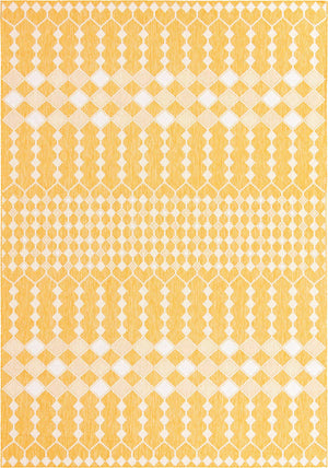 Yellow 10' x 14' 1 Outdoor Trellis Rectangle Area Rug Weather Resistant for Patio, Deck, Terrace, Balcony, Porch Geometric Design Water Safe Outside Carpet for Sale at Rug Engine