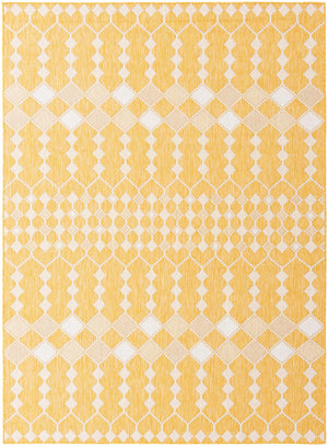 Yellow 7' 10 x 11' Outdoor Trellis Rectangle Area Rug Weather Resistant for Patio, Deck, Terrace, Balcony, Porch Geometric Design Water Safe Outside Carpet for Sale at Rug Engine