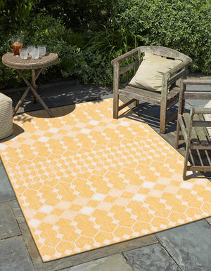 Yellow 2' x 3' 1 Outdoor Trellis Rectangle Area Rug Weather Resistant for Patio, Deck, Terrace, Balcony, Porch Geometric Design Water Safe Outside Carpet for Sale at Rug Engine