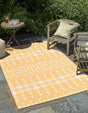 Yellow 9' x 12' Outdoor Trellis Rectangle Area Rug Weather Resistant for Patio, Deck, Terrace, Balcony, Porch Geometric Design Water Safe Outside Carpet for Sale at Rug Engine