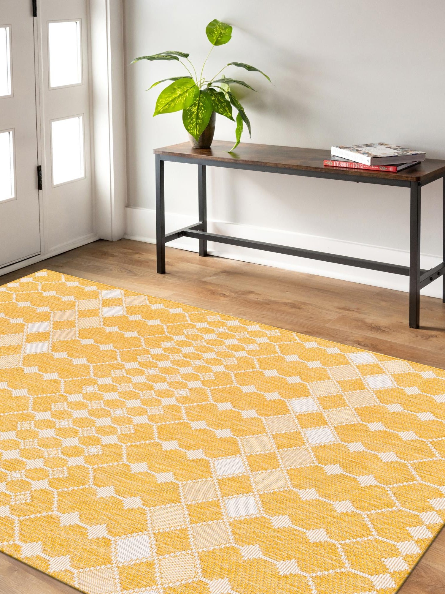 Yellow 10' x 14' 1 Outdoor Trellis Rectangle Area Rug Weather Resistant for Patio, Deck, Terrace, Balcony, Porch Geometric Design Water Safe Outside Carpet for Sale at Rug Engine
