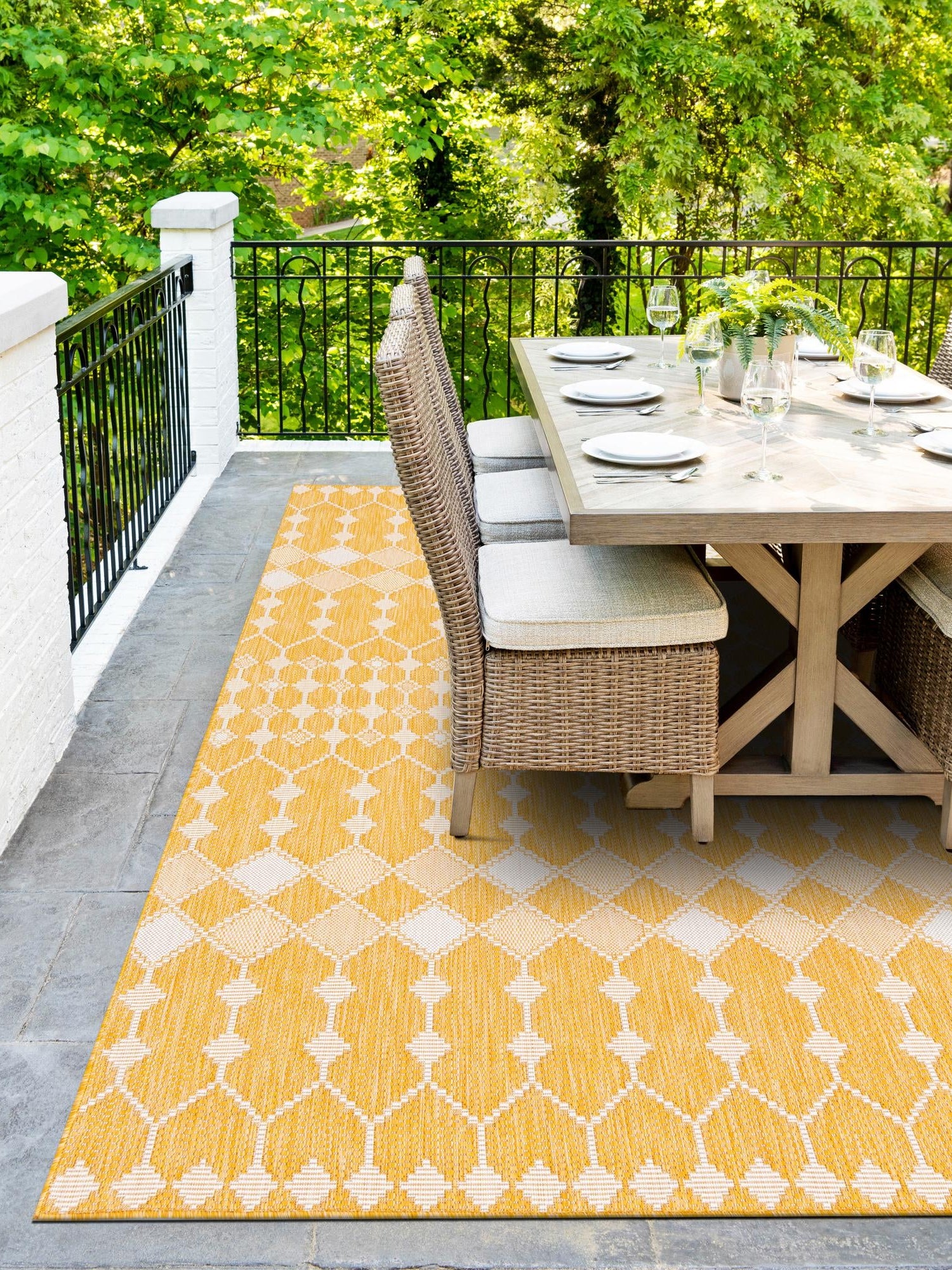 Yellow 10' x 14' 1 Outdoor Trellis Rectangle Area Rug Weather Resistant for Patio, Deck, Terrace, Balcony, Porch Geometric Design Water Safe Outside Carpet for Sale at Rug Engine