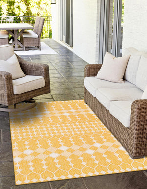 Yellow 5' 3 x 8' Outdoor Trellis Rectangle Area Rug Weather Resistant for Patio, Deck, Terrace, Balcony, Porch Geometric Design Water Safe Outside Carpet for Sale at Rug Engine