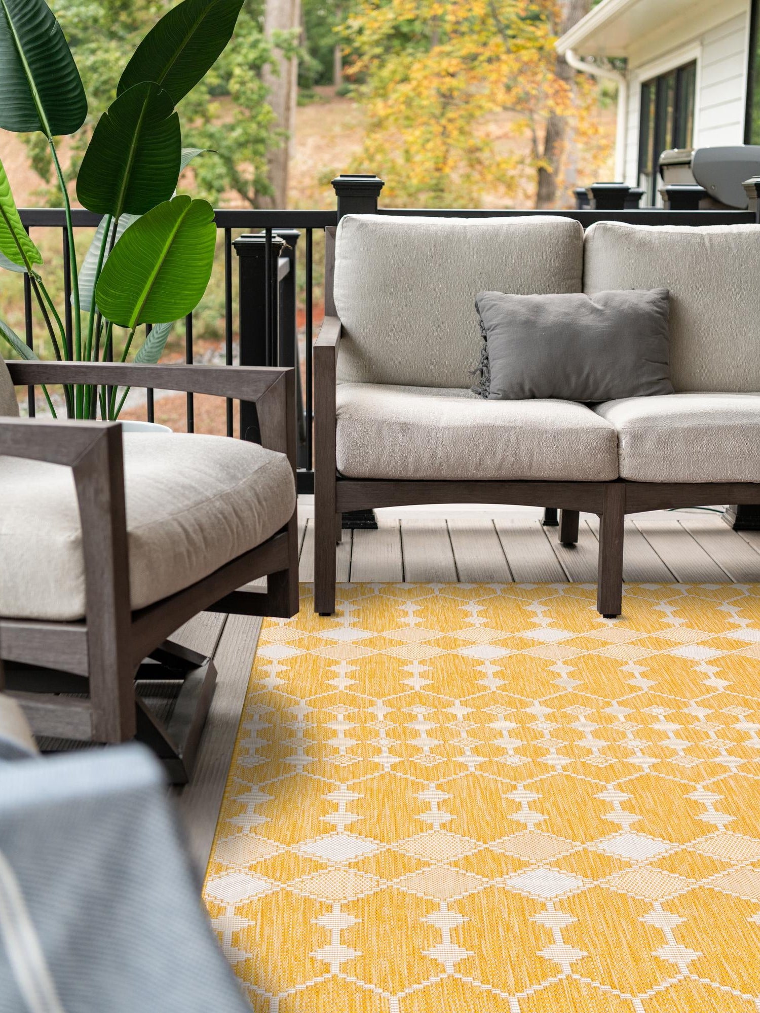 Yellow 3' 1 x 5' 3 Outdoor Trellis Rectangle Area Rug Weather Resistant for Patio, Deck, Terrace, Balcony, Porch Geometric Design Water Safe Outside Carpet for Sale at Rug Engine