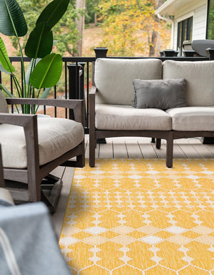 Yellow 7' 10 x 11' Outdoor Trellis Rectangle Area Rug Weather Resistant for Patio, Deck, Terrace, Balcony, Porch Geometric Design Water Safe Outside Carpet for Sale at Rug Engine