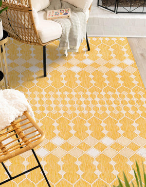 Yellow 5' 3 x 8' Outdoor Trellis Rectangle Area Rug Weather Resistant for Patio, Deck, Terrace, Balcony, Porch Geometric Design Water Safe Outside Carpet for Sale at Rug Engine