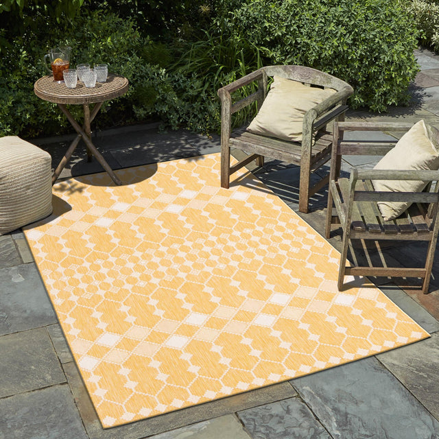 Yellow 10' x 14' 1 Outdoor Trellis Rectangle Area Rug Weather Resistant for Patio, Deck, Terrace, Balcony, Porch Geometric Design Water Safe Outside Carpet for Sale at Rug Engine
