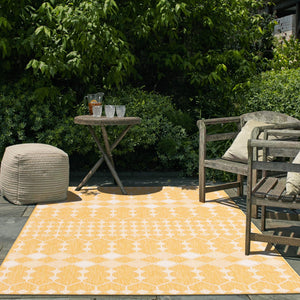 Yellow 5' 3 x 8' Outdoor Trellis Rectangle Area Rug Weather Resistant for Patio, Deck, Terrace, Balcony, Porch Geometric Design Water Safe Outside Carpet for Sale at Rug Engine