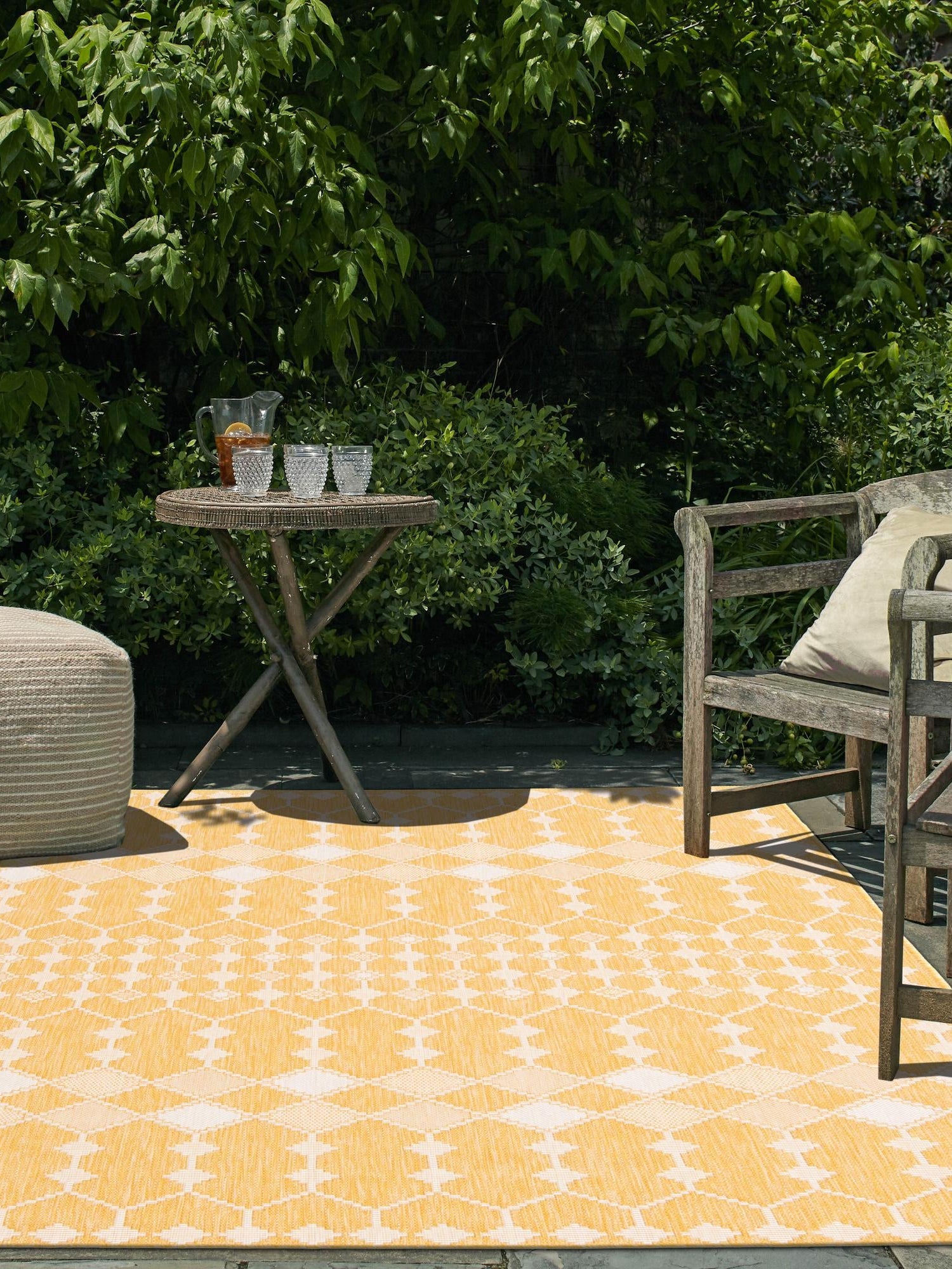 Yellow 3' 1 x 5' 3 Outdoor Trellis Rectangle Area Rug Weather Resistant for Patio, Deck, Terrace, Balcony, Porch Geometric Design Water Safe Outside Carpet for Sale at Rug Engine