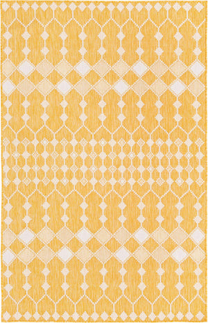 Yellow 5' 3 x 8' Outdoor Trellis Rectangle Area Rug Weather Resistant for Patio, Deck, Terrace, Balcony, Porch Geometric Design Water Safe Outside Carpet for Sale at Rug Engine