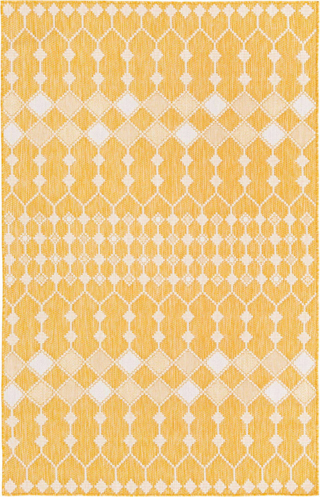 Yellow 5' 3 x 8' Outdoor Trellis Rectangle Area Rug Weather Resistant for Patio, Deck, Terrace, Balcony, Porch Geometric Design Water Safe Outside Carpet for Sale at Rug Engine