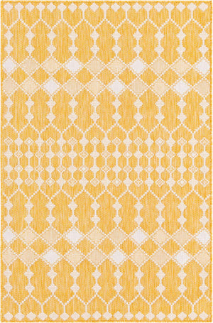 Yellow 4' 1 x 6' 1 Outdoor Trellis Rectangle Area Rug Weather Resistant for Patio, Deck, Terrace, Balcony, Porch Geometric Design Water Safe Outside Carpet for Sale at Rug Engine