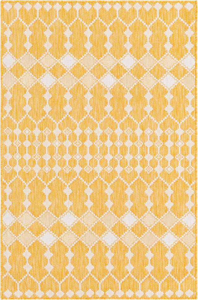 Yellow 4' 1 x 6' 1 Outdoor Trellis Rectangle Area Rug Weather Resistant for Patio, Deck, Terrace, Balcony, Porch Geometric Design Water Safe Outside Carpet for Sale at Rug Engine
