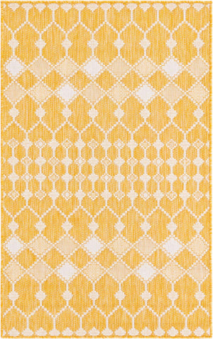 Yellow 3' 1 x 5' 3 Outdoor Trellis Rectangle Area Rug Weather Resistant for Patio, Deck, Terrace, Balcony, Porch Geometric Design Water Safe Outside Carpet for Sale at Rug Engine